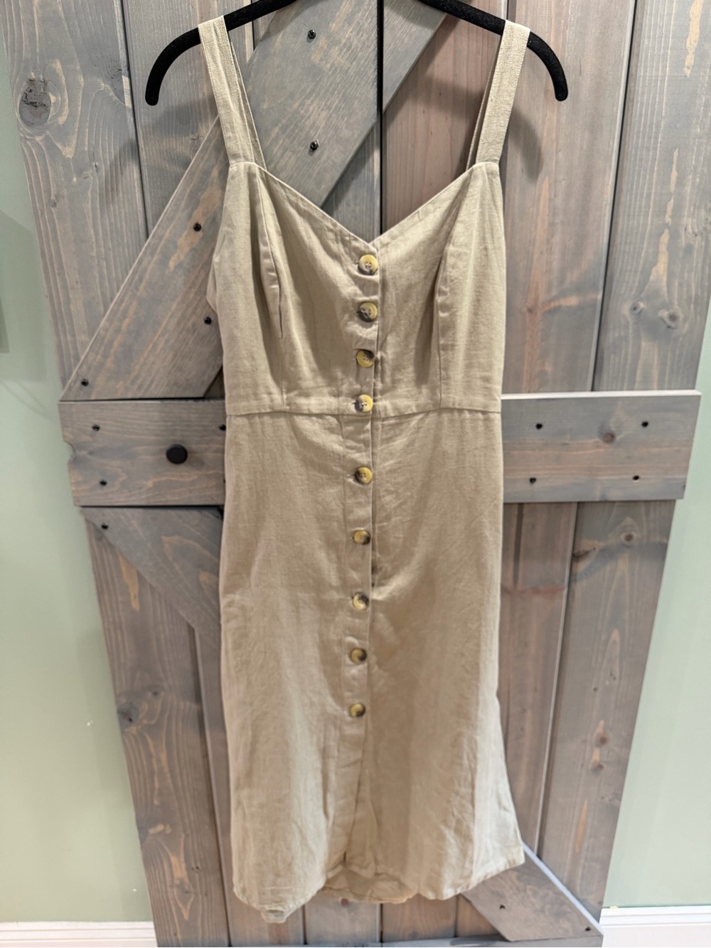 Japna Linen Blend Button Front Midi Dress Taupe Beige Size M